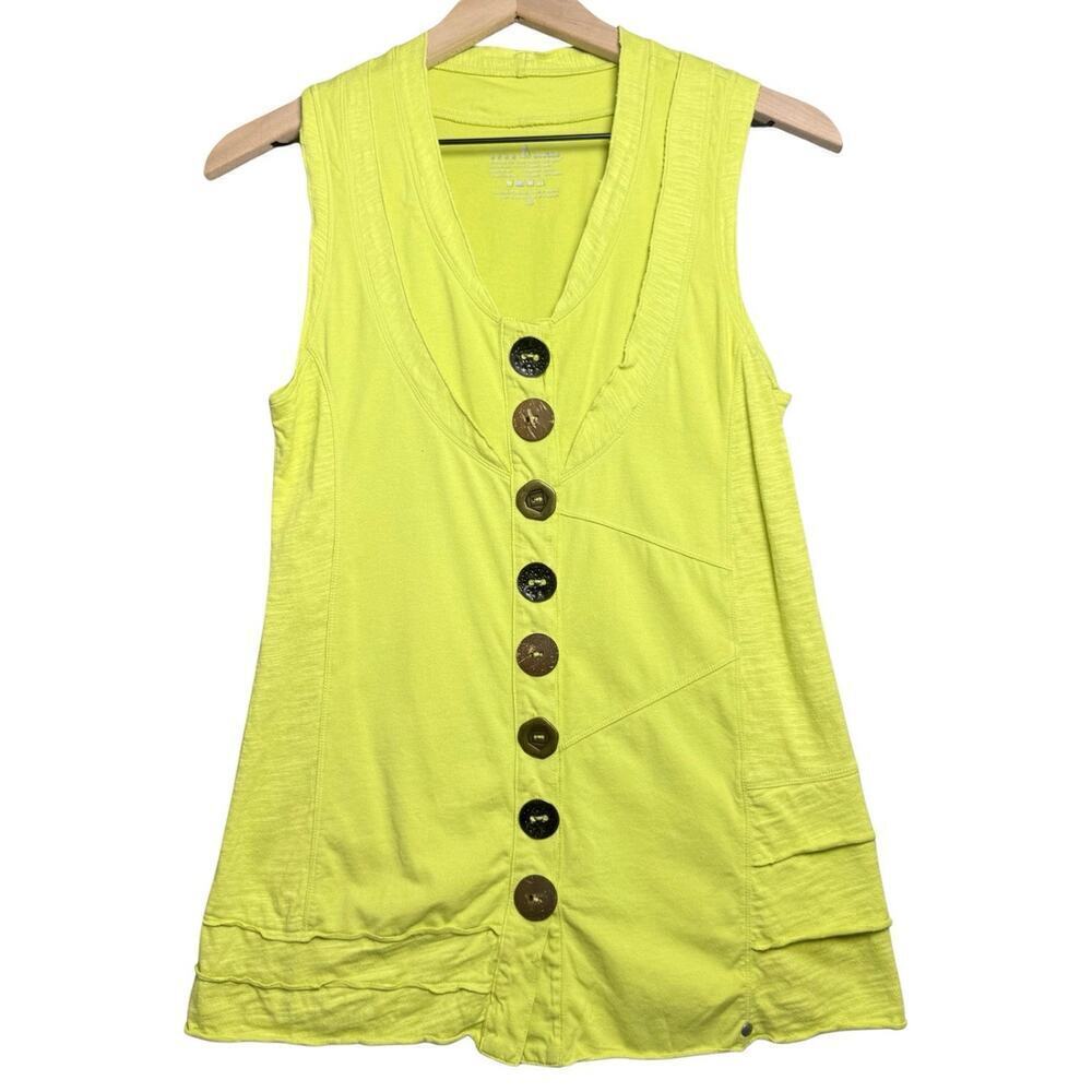 Neon Buddha Sleeveless Tank Top Green Button Down Cotton Blend Size XS